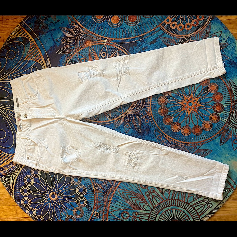 Zara white ripped boyfriend jeans